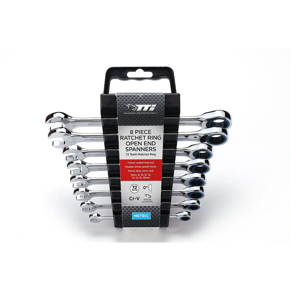TTI 72T Metric Ratcheting Ring/Open-End Spanner Set - 8 Piece TRTSM8 3 TTI 72T Metric Ratcheting Ring/Open-End Spanner Set - 8 Piece TRTSM8
